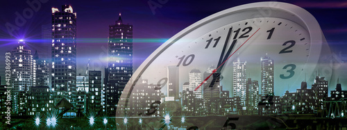 12時少し前を指している時計 最終電車 残業 年越しカウントダウンのイメージビジュアル Wall Mural Hanahal