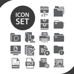 Simple set of filing cabinet related filled icons.
