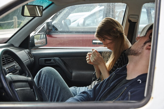 Young couple in car