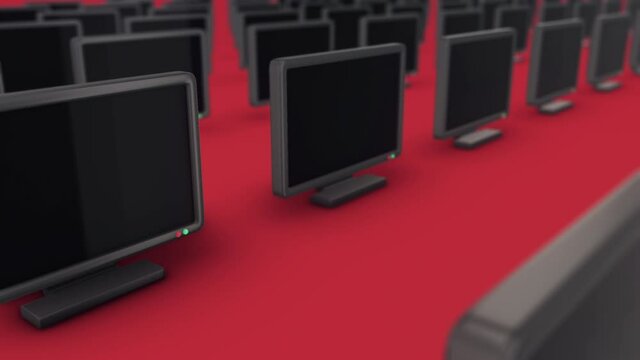 Bunch of Led tvs in a row 4k. High quality 4k footage