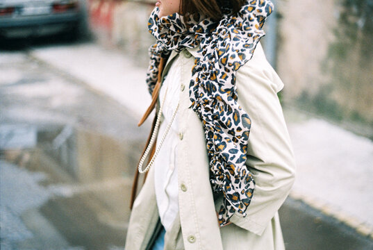 Fashionable woman on the street during autumn time