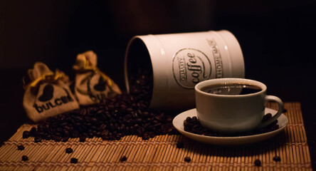 cup of coffee with beans