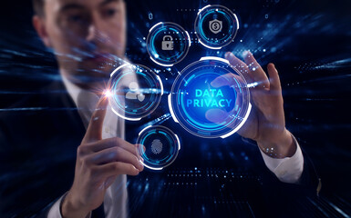 Business, Technology, Internet and network concept. Young businessman working on a virtual screen...