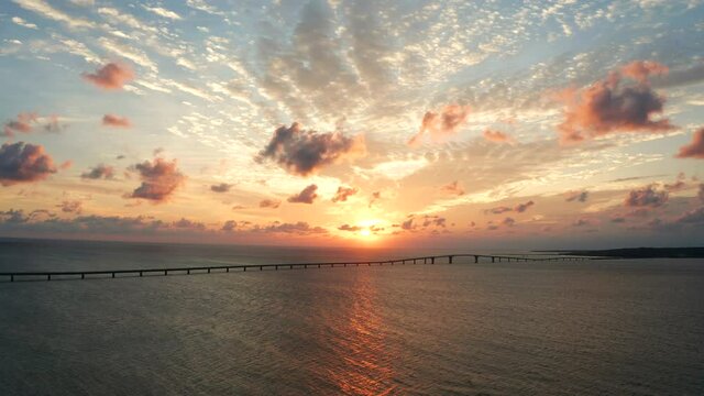 drone view beautiful ocean irabu bridge sunset miyako island Okinawa