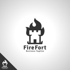 # Fire Fort Logo with burning fortress concept