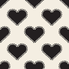 seamless valentine day pattern background with monochrome heart shape with heart line frame