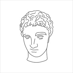 Antique Sculpture of Hermes in a Minimal Liner Trendy Style. Vector Illustration of the Greek God for Prints on t-Shirts, Posters, Postcards, Tattoos and more