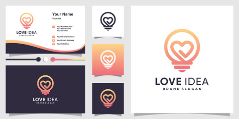 Fototapeta na wymiar Love idea logo with creative gradient outline style and business card design Premium vector