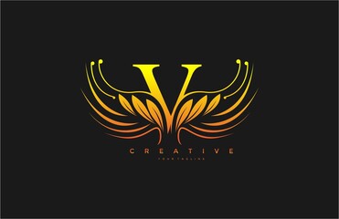 Modern Color Gradient V Typography Flourishes Logogram Beauty Wings Logo