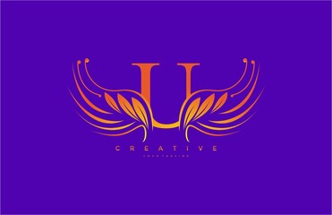 Modern Color Gradient U Typography Flourishes Logogram Beauty Wings Logo