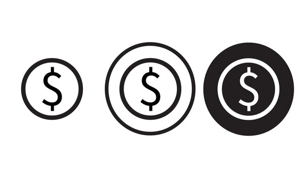 coin money icon black outline for web site design 
and mobile dark mode apps 
Vector illustration on a white background