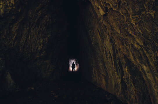 Man in giant cave
