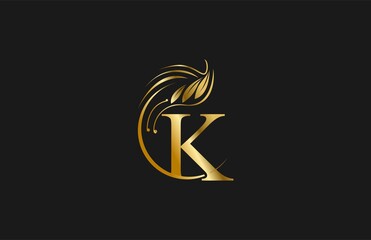 Golden Letter K Typography FLourishes Rounded Logogram Beauty Logo