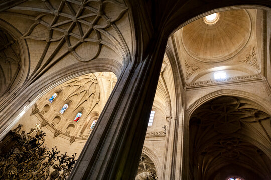 Interior of gothic cathedral arches and ceiling