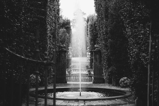Fountain in a garden at Villa Reale in Tuscany, Italy