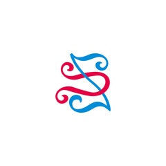 letter us simple linked colorful curves line symbol vector