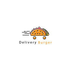 Fototapeta premium burger delivery logo outline with color design vector illustration