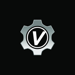 Initial Letter V with Gear Logo Design Vector
