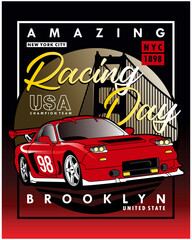 the amazing racing day,vector cars illustration graphic design for print