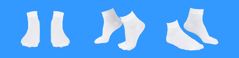 White quarter socks in three different look isolated on plain background