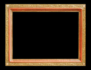 The antique gold red frame isolated on black background with clipping path included.