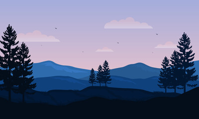 Views nice scenery mountains on a warm morning. Vector illustration