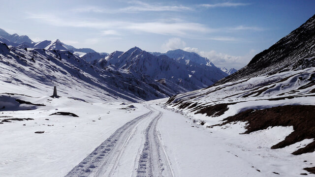 A mountain pass at one of the highest points of the Pamir highway.