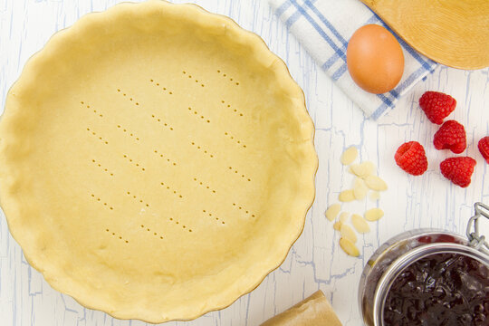 Uncooked pastry pie/tart case, pricked with a fork