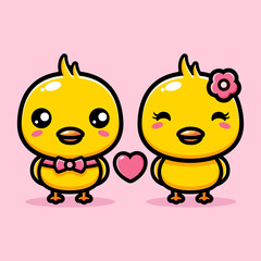 vector design of cute cartoon couple chicken