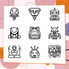 Simple set of 9 icons related to literary composition