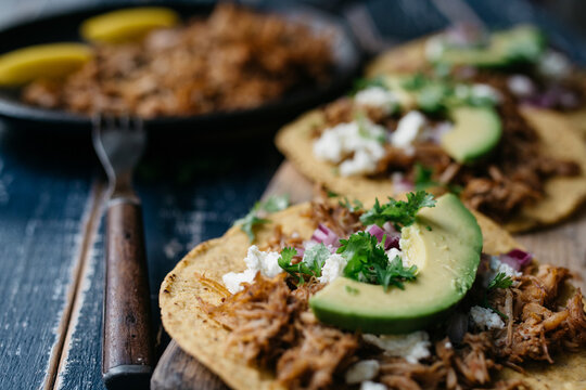 Various carnitas tostada