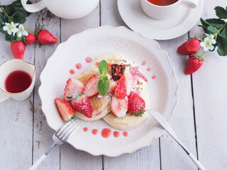 イチゴパンケーキでティータイム