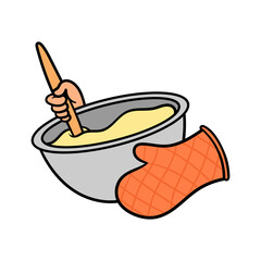 Cartoon Hand Mixing Dough Mixture With Oven Mitt