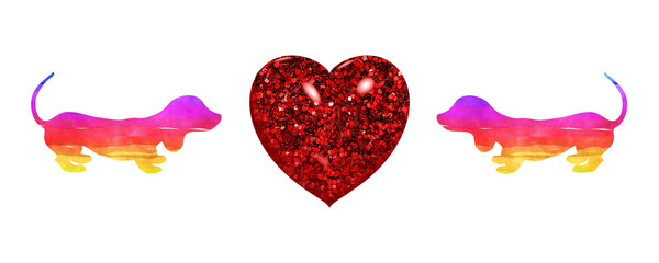 dog pet animal Rainbow colors LGBT Flag symbols with red heart valentine day icon, illustration