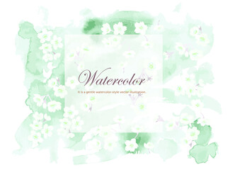 桜模様のグリーンの水彩風背景イラスト