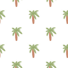 Isolated seamless pattern with exotic palm tree simple green and brown silhouettes print. White background.