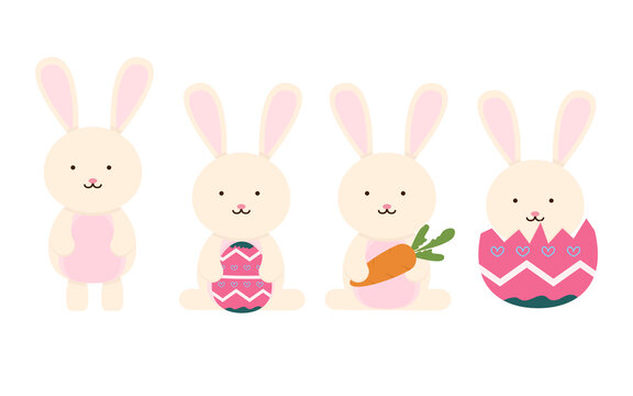 Set of cute bunny cartoon collection