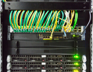 Detail of servers in a rack at a data center