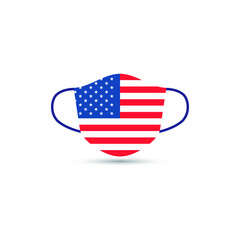 Graphic of surgical mask with american flag. Virus protection medical face mask, with a printed flag of the United States of America.Coronavirus outbreak.Vector illustration. EPS10