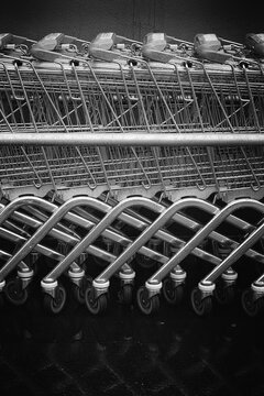 Shopping carts in the rain, contrasty b&w