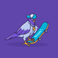 free style pigeon and skateboard cartoon illustration
