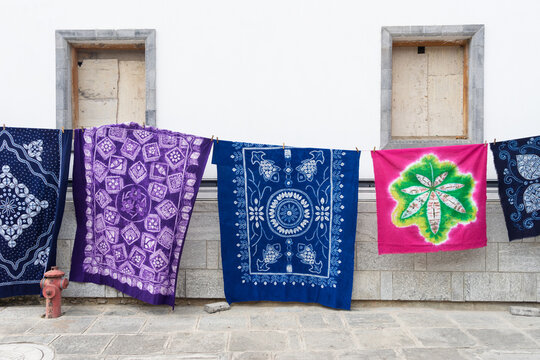 Colorful batik hanging outdoors