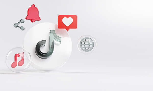 TikTok Acrylic Glass Logo and Social Media Icons Copy Space 3D