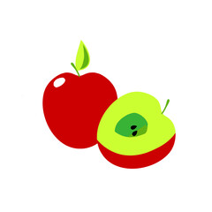 Red apple. Sliced and halved red apple illustration