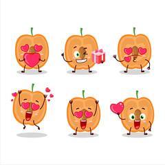 Slice of apricot cartoon character with love cute emoticon