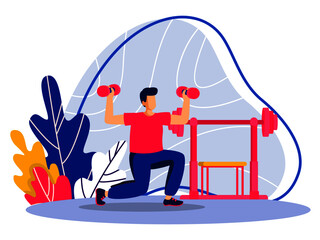 illustration man workout in gym with barbell