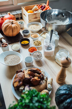 Ingredients on a Kitchen Table