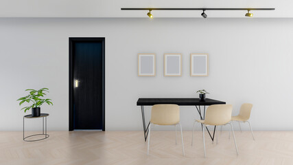 Modern room with armchair and lamp in empty room.