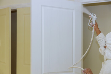 Painting the door with a spray gun