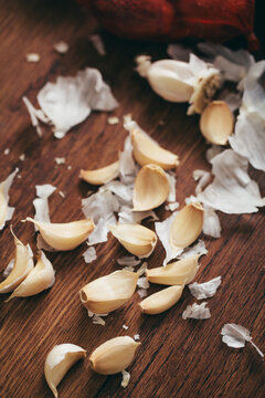 Garlic Cloves on a Table.